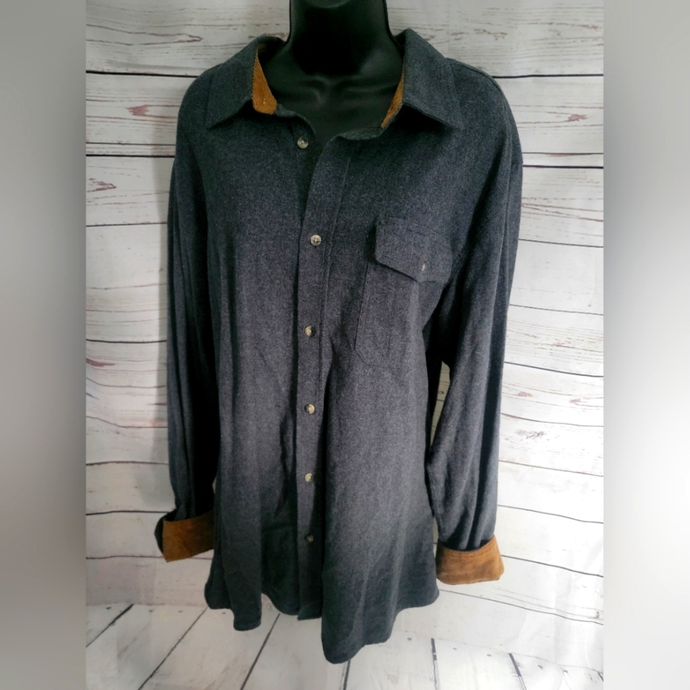 Men's Gray Button Up with Tan Accents